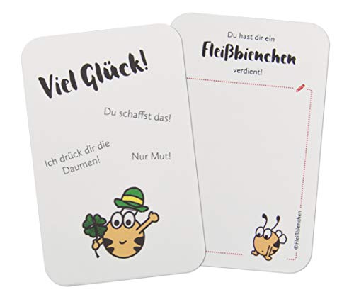 10x Fleißkärtchen • Visitenkartenformat, Creme • Für Erwachsene, Kinder, Schüler • Belohnungskärtchen, Lobkärtchen, Motivationskärtchen (Viel Glück) von Fleißbienchen