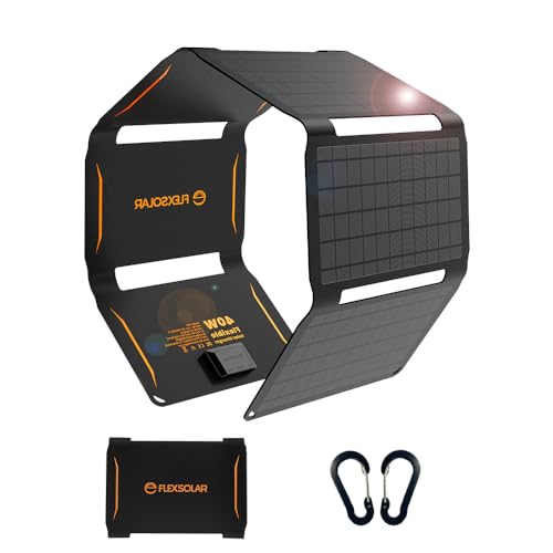 40W Faltbar Solar Ladegerät, ETFE Monokristallines Solarpanel 3-Port USB PD18W QC3.0 Type-C Tragbares Solarladegerät IP67 Faltbar Ladegerät für Outdoor Camping Smartphone Tablet Powerbank Kamera von FlexSolar