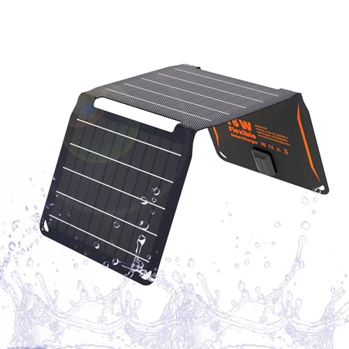 FlexSolar 15 W tragbares Solarpanel-Ladegerät (5.5 V/2.9 A max), wasserdicht, faltbar, IP67, mit USB-Anschluss, kompatibel mit iPhone Xs/X/8/7, iPad, Camping, Rucksackreisen von FlexSolar