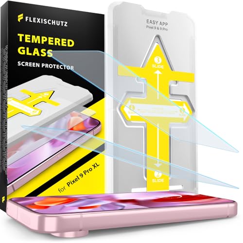 FlexiSchutz® Schutzglas für Google Pixel 9 Pro XL Schutzfolie, Screen Protector, Glas Displayschutzfolie mit Praktischer Installationshilfe, Displayschutz, Glas Folie mit Schablone [2 Stück] von FlexiSchutz
