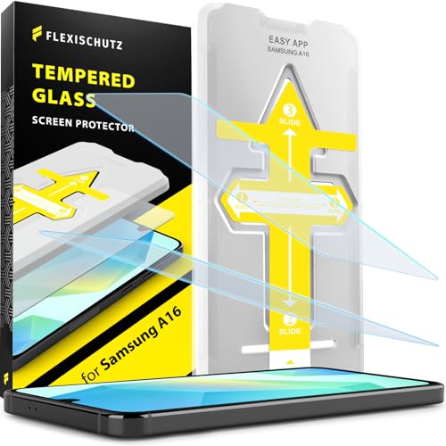 FlexiSchutz® Schutzglas für Samsung Galaxy A16 5G/4G Schutzfolie, Screen Protector, Glas Displayschutzfolie mit Praktischer Installationshilfe, Displayschutz, Glas Folie mit Schablone [2 Stück] von FlexiSchutz