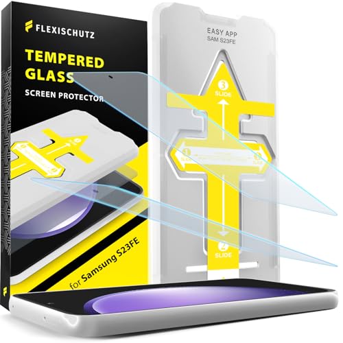 FlexiSchutz® Schutzglas für Samsung Galaxy S23 FE Schutzfolie, Screen Protector, Glas Displayschutzfolie mit Praktischer Installationshilfe, Displayschutz, Glas Folie mit Schablone [2 Stück] von FlexiSchutz