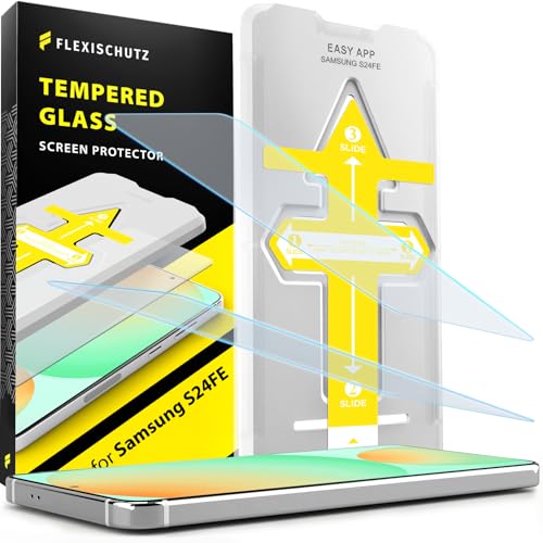 FlexiSchutz® Schutzglas für Samsung Galaxy S24 FE Schutzfolie, Screen Protector, Glas Displayschutzfolie mit Praktischer Installationshilfe, Displayschutz, Glas Folie mit Schablone [2 Stück] von FlexiSchutz