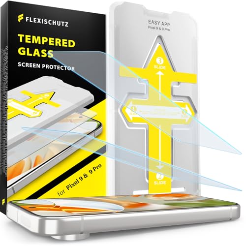 FlexiSchutz® Schutzglas für Google Pixel 9 & Pixel 9 Pro Schutzfolie, Screen Protector, Glas Displayschutzfolie mit Praktischer Installationshilfe, Displayschutz, Glas Folie mit Schablone [2 Stück] von FlexiSchutz