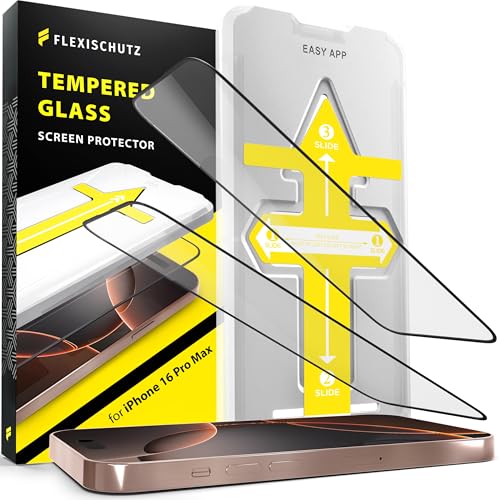 FlexiSchutz Schutzglas für iPhone 16 Pro MAX Schutzfolie, Screen Protector, Glas Displayschutzfolie mit praktischer Installationshilfe, Glas Folie mit Schabone, Displayschutz [2 Stück] von FlexiSchutz