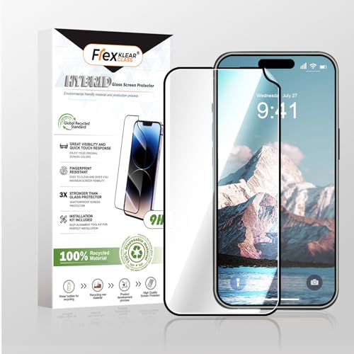 Flexklearglass®Unzerbrechlicher Hybridglas-Displayschutz für iPhone 15 pro,9H-Härte als Schutz Panzerglas mit automatischem Installationskit,Ultra HD-Klarheit,Anti-Fingerabdrücke,kratzfest,bruchsicher von Flexklearglass