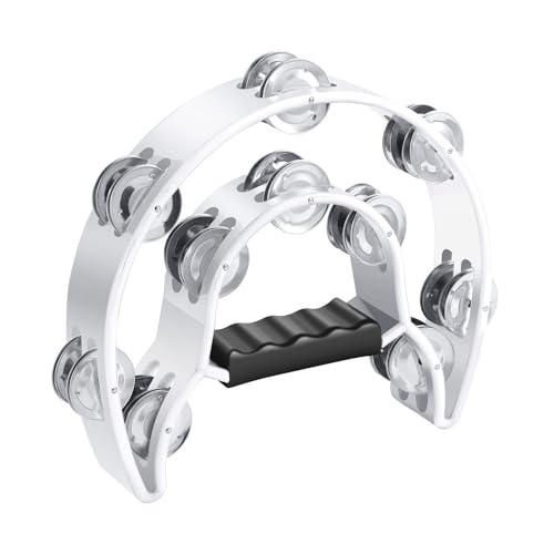 Flexzion Tamburin, Handtrommel - 25cm Schellenkranz mit Handgriff, Musik Schlaginstrument, zweireihig Schellenring in Halbmond-Form Rahmen, mit 20 Paar Metall Schellen, für KTV & Party, Weiß Flexzion Tamburin, Handtrommel - 25cm Schellenkranz mit Handgriff, Musik Schlaginstrument, zweireihig Schellenring in Halbmond-Form Rahmen, mit 20 Paar Metall Schellen, für KTV & Party, Weiß von Flexzion