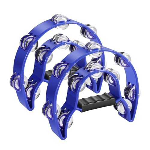 Flexzion Tamburin, Handtrommel - 2er-Pack, 25cm Schellenkranz mit Handgriff, Musik Schlaginstrument, zweireihig Schellenring in Halbmond-Form Rahmen, mit 20 Paar Metall Schellen, Blau Flexzion Tamburin, Handtrommel - 2er-Pack, 25cm Schellenkranz mit Handgriff, Musik Schlaginstrument, zweireihig Schellenring in Halbmond-Form Rahmen, mit 20 Paar Metall Schellen, Blau von Flexzion