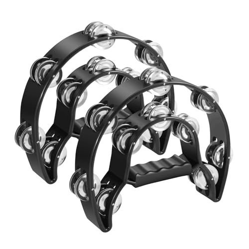 Flexzion Tamburin, Handtrommel - 2er-Pack, 25cm Schellenkranz mit Handgriff, Musik Schlaginstrument, zweireihig Schellenring in Halbmond-Form Rahmen, mit 20 Paar Metall Schellen, Schwarz Flexzion Tamburin, Handtrommel - 2er-Pack, 25cm Schellenkranz mit Handgriff, Musik Schlaginstrument, zweireihig Schellenring in Halbmond-Form Rahmen, mit 20 Paar Metall Schellen, Schwarz von Flexzion