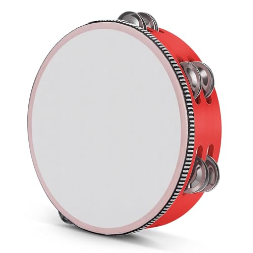 Flexzion Tamburin, Handtrommel mit Handgriff - 20cm, Schellenkranz in Mond-Form aus Holz, Musik Schlaginstrument, zweireihige Schellenring mit 12 Paar Metall Schellen, für KTV & Party, Rot Flexzion Tamburin, Handtrommel mit Handgriff - 20cm, Schellenkranz in Mond-Form aus Holz, Musik Schlaginstrument, zweireihige Schellenring mit 12 Paar Metall Schellen, für KTV & Party, Rot von Flexzion