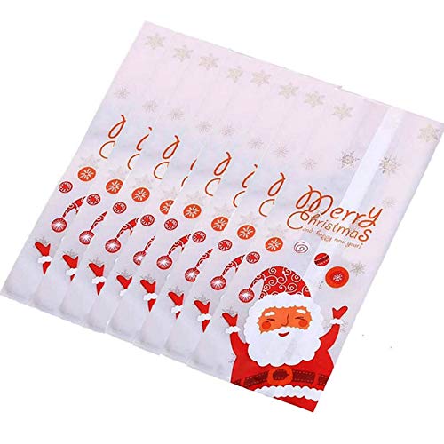 50PCS Plastik Santa Claus Verpackungen Twist Krawatten Süßigkeiten Tüten Weihnachten Beutel Kunststoff Candy Gift Bag Zellophan Geeignet für Bäckerei Schokoladenseife, Süßigkeiten, Keks und Plätzchen von Fleymu