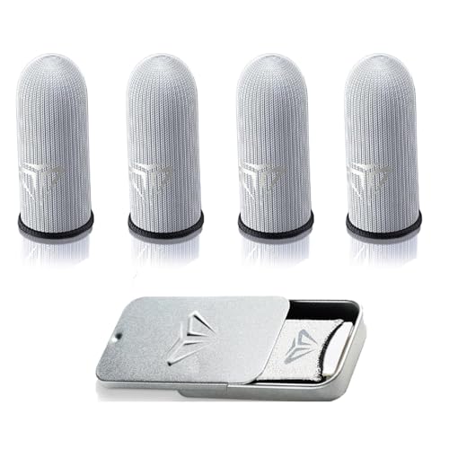 Fleymu Gaming Finger Sleeves 4 Stück mit Metallbox | Schweißfeste & Ultra-empfindliche Daumenhüllen aus Glas-Silber-Faser | Atmungsaktive Fingerhandschuhe für Gaming-Telefon & Controller (Schwarz) von Fleymu
