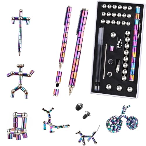 Fleymu Magnetic Fidget Toys Fidget Pen，Magnetischer Kugelschreiber, Magnet Stift Magnetisch, Multifunktions Magnetstift, Stressabbau Druckkugelschreiber Bestes Geschenk für Freunde（Farbig） von Fleymu