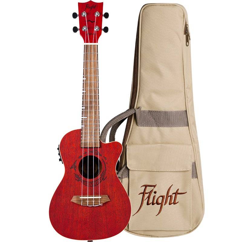 Flight Gemstone Series DUC380 CEQ Coral Electro-Acoustic Concert Ukulele with Gig Bag von Flight
