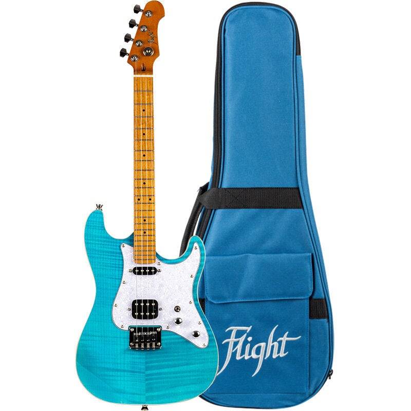 Flight Rock Series Pathfinder Baritone Ocean Blue Electric Solid-Body Ukulele with Gig Bag von Flight