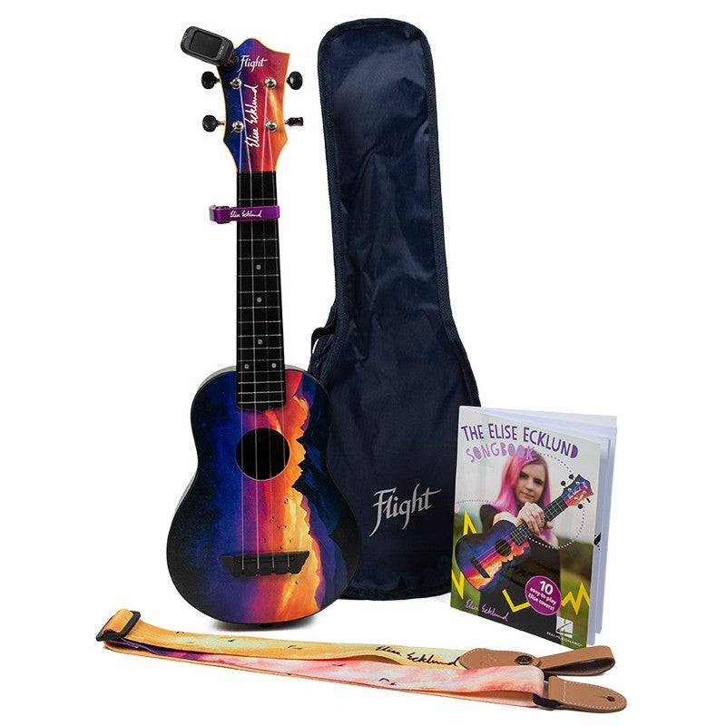 Flight Travel Series TUS-EE Sunset Pack Elise Ecklund Signature Soprano Ukulele with Gig Bag and Accessories von Flight