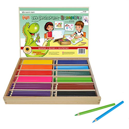 Buntstifte-Set, 12 Farben, Farbstifte, Holz-Schiebeschachtel ׀ Wiemann Lehrmittel (Sechskant-Stifte mit 10 mm Durchmesser) von Flippi