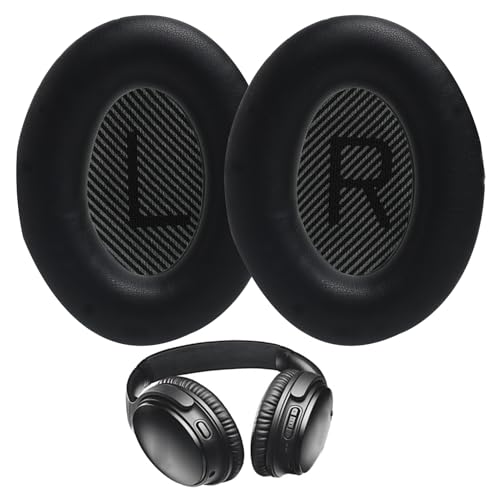 Premium Ersatz Ohrpolster für Bose QuietComfort 35 (QC35), Kompatibel mit Bose QC15, QC25, QC2, Ae2, Ae2i, Ae2w, SoundTrue & SoundLink Kopfhörern, Hochwertiges Proteinleder und Memory-Schaum von Fllyvly