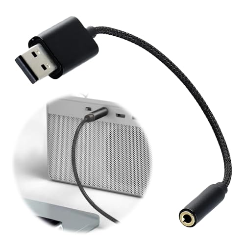 USB Externe Soundkarte, Adapter von USB auf 3.5mm Klinkenbuchse (4-polig CTIA), Stereo Audio Adapter Kabel, für Headset, Lautsprecher, 4-Pol TRRS Mikrofon - Robustes Aluminiumgehäuse - Schwarz von Fllyvly