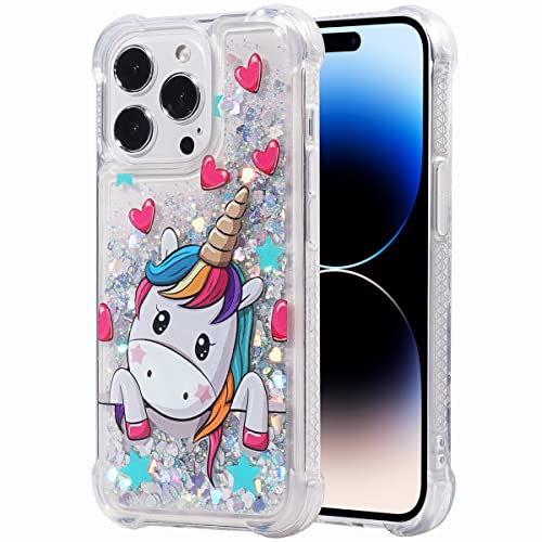 FLOCUTE Glitzer Weihnachten Hülle Kompatibel mit iPhone 14 Pro Max Glitzer Hülle Einhorn Klar Weich TPU Gummi Bumper Mädchen Frauen Niedlich Flüssigkeit Urlaub Hülle für iPhone 14 Pro Max 6,7 Zoll von Flocute