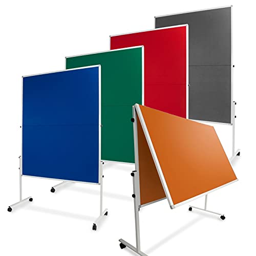 Floordirekt Filz Moderationstafel | Mobil & Klappbar | Filztafel Pinnwand mit feststellbaren Rollen | Metaplanwand Doppelseitig nutzbar | Inkl. Stellfüße & Rollen (150 x 120 cm, Blau) von Floordirekt