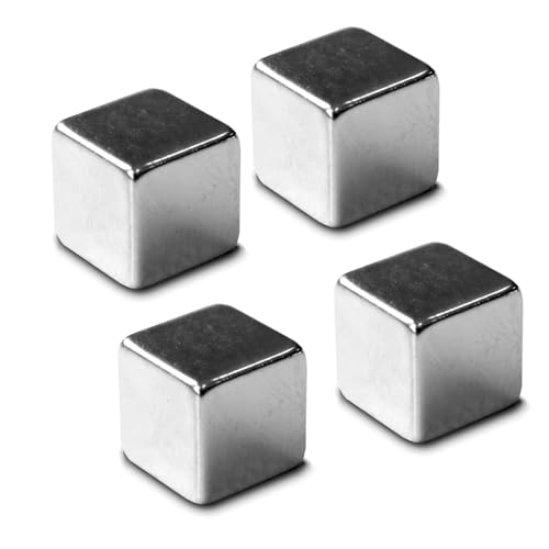 Floordirekt Magnete stark 4 Stück Neodym Magnet extra stark für Magnettafel, Whiteboard, Glasboard, Mini Kühlschrankmagnete starker Halt 10x10x10mm Würfel, Silber von Floordirekt