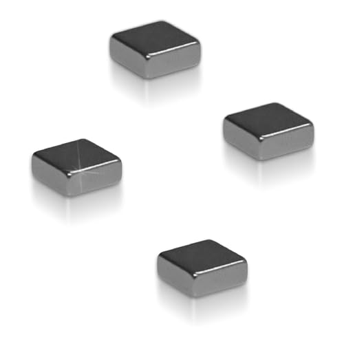 Floordirekt Magnete stark 4 Stück Neodym Magnet extra stark für Magnettafel, Whiteboard, Glasboard, mini Kühlschrankmagnete starker halt 10x10x4mm Quader, Silber von Floordirekt