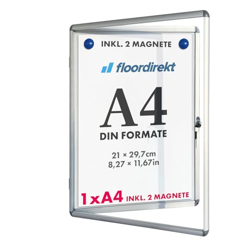 Floordirekt Schaukasten 1xA4 inkl. 2 Magnete Infokasten Aushang Aushangkasten Magnetische & beschreibbare Rückwand Plakatschaukasten mit Alurahmen & Acrylglas von Floordirekt
