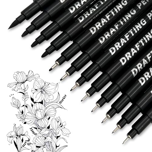 FloraVigo 6 schwarze Fineliner-Stifte, Micron Fine Line, Fineliner-Stift-Set, wasserfeste Tintenstifte für Illustration, Skizzieren, technisches Zeichnen, Profi-Set von FloraVigo