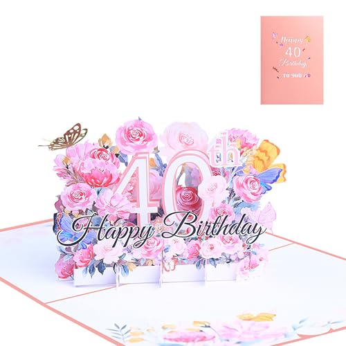 FloraVigo Geburtstagskarte, Pop-up-Karte Jahrestag,Blume Pop Up Grußkarten, 3D Pop Up Karte Geburtstag (Geburtstagskarte zum 40. Geburtstag) von FloraVigo