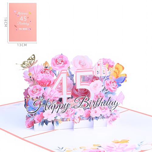 FloraVigo Geburtstagskarte, Pop-up-Karte Jahrestag,Blume Pop Up Grußkarten, 3D Pop Up Karte Geburtstag (Geburtstagskarte zum 45. Geburtstag) von FloraVigo