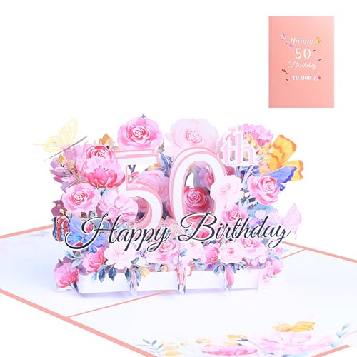 FloraVigo Geburtstagskarte, Pop-up-Karte Jahrestag,Blume Pop Up Grußkarten, 3D Pop Up Karte Geburtstag (Geburtstagskarte zum 50. Geburtstag) von FloraVigo