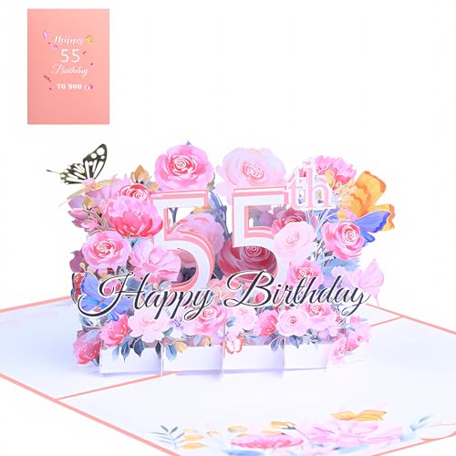 FloraVigo Geburtstagskarte, Pop-up-Karte Jahrestag,Blume Pop Up Grußkarten, 3D Pop Up Karte Geburtstag (Geburtstagskarte zum 55. Geburtstag) von FloraVigo