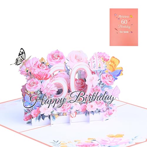 FloraVigo Geburtstagskarte, Pop-up-Karte Jahrestag,Blume Pop Up Grußkarten, 3D Pop Up Karte Geburtstag (Geburtstagskarte zum 60. Geburtstag) von FloraVigo