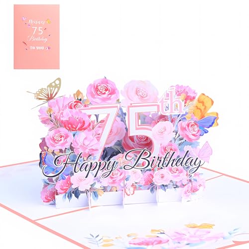 FloraVigo Geburtstagskarte, Pop-up-Karte Jahrestag,Blume Pop Up Grußkarten, 3D Pop Up Karte Geburtstag (Geburtstagskarte zum 75. Geburtstag) von FloraVigo