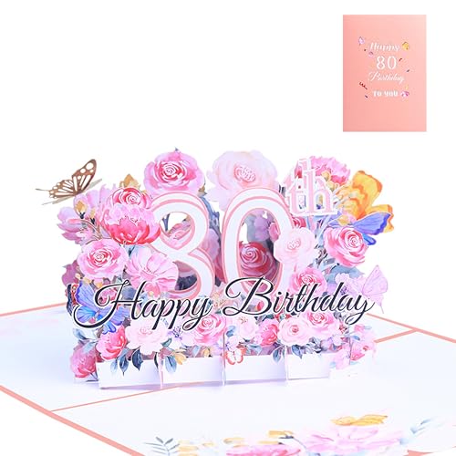 FloraVigo Geburtstagskarte, Pop-up-Karte Jahrestag,Blume Pop Up Grußkarten, 3D Pop Up Karte Geburtstag (Geburtstagskarte zum 80. Geburtstag) von FloraVigo