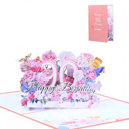 FloraVigo Geburtstagskarte, Pop-up-Karte Jahrestag,Blume Pop Up Grußkarten, 3D Pop Up Karte Geburtstag (Geburtstagskarte zum 90. Geburtstag) von FloraVigo