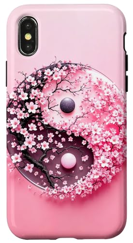 Yin Yang Kirschblüte Sakura Rose Floral Pink Yin und Yang Hülle für iPhone X/XS Yin Yang Kirschblüte Sakura Rose Floral Pink Yin und Yang Hülle für iPhone X/XS von Floral Botanical Cherry Blossom Sakura Yin Yang