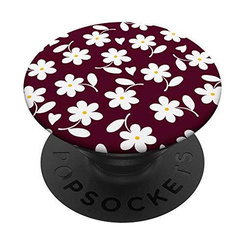 Burgunderrot – weiße Gänseblümchen-Herzblätter. PopSockets mit austauschbarem PopGrip Burgunderrot – weiße Gänseblümchen-Herzblätter. PopSockets mit austauschbarem PopGrip von Floral Daisy Flower Designs