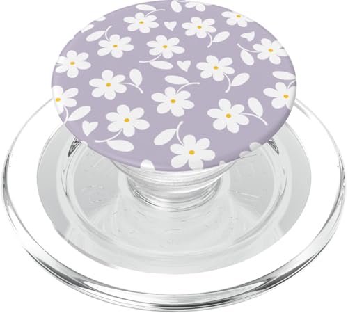 Lila Lila – weiße Gänseblümchen-Blumen Herz Blätter PopSockets PopGrip für MagSafe von Floral Daisy Flower Designs