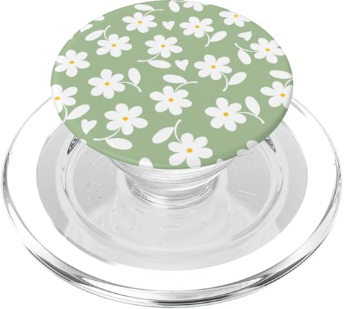 Matcha Green – weiße Gänseblümchen-Herzblätter. PopSockets PopGrip für MagSafe von Floral Daisy Flower Designs