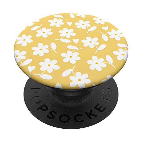 Sonnenblumengelb – weiße Gänseblümchen-Blumen in Herzform. PopSockets mit austauschbarem PopGrip Sonnenblumengelb – weiße Gänseblümchen-Blumen in Herzform. PopSockets mit austauschbarem PopGrip von Floral Daisy Flower Designs