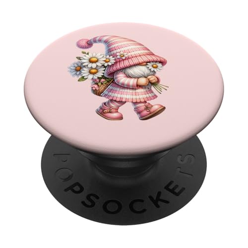 Pink Gnome For Women And Girls With Daisy Flower Cute Spring PopSockets Klebender PopGrip von Floral Daisy Flower Gifts With Funny Spring Gnomes