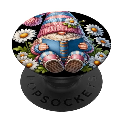 Reading Book Gnome Graphic For Bookworm And Flower Lover PopSockets Klebender PopGrip von Floral Daisy Flower Gifts With Funny Spring Gnomes