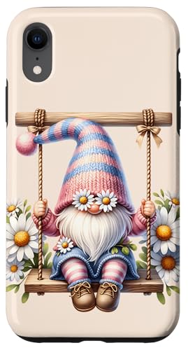 Spring Gnome Sitting On Outdoor Swing Cute Daisy Flower Hülle für iPhone XR von Floral Daisy Flower Gifts With Funny Spring Gnomes