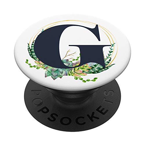 Aquarell Sukkulenten-Monogramm Buchstabe G PopSockets PopGrip: Ausziehbarer Sockel und Griff für Handys/Tablets mit Tauschbarem Top von Floral Monogram Accessory Co