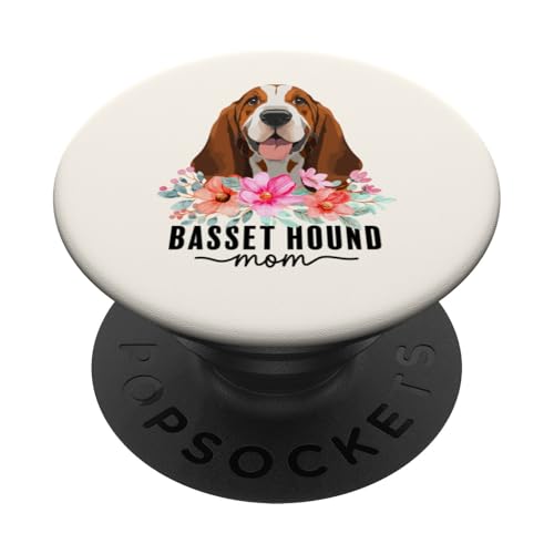 Basset Hound with Flowers Dog Mom Cute Pet Owner Lover PopSockets Klebender PopGrip von Floral Paws & Breeds Decor