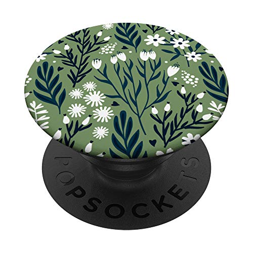 Jade-Salbei-Grün / Weiß – Blumen-Aquarell-Blumen, Blätter. PopSockets mit austauschbarem PopGrip von Floral Watercolor Flower Designs