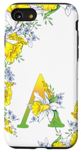 Daffodil Flower Monogramm Boho Bloom Letter A Art Initial Hülle für iPhone SE (2020) / 7 / 8 von Floral Yellow Art Personalized Garden Fun