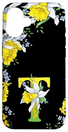 Daffodil Flower Monogramm Boho Bloom Letter T Art Initial Hülle für iPhone 16 von Floral Yellow Art Personalized Garden Fun